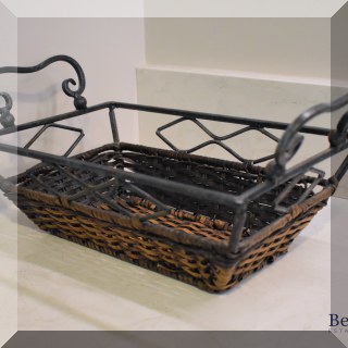 D86. Wicker and metal basket. 6”h x 14”w x 8”d. - $8